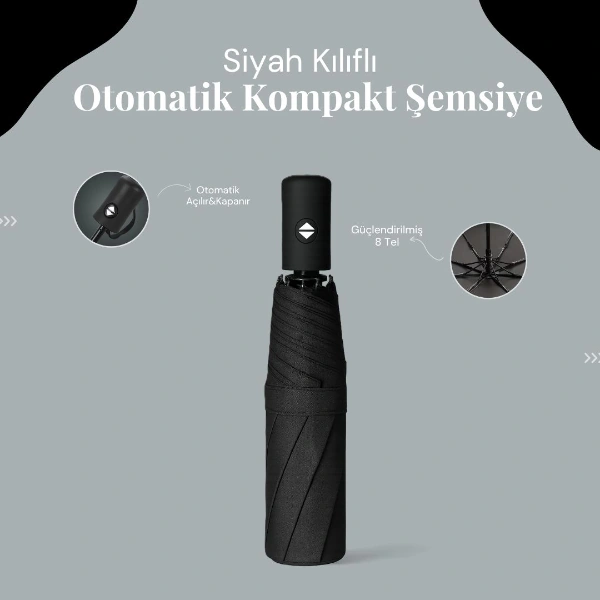 Siyah Kılıflı Otomatik Kompakt Şemsiye Çok Renkli