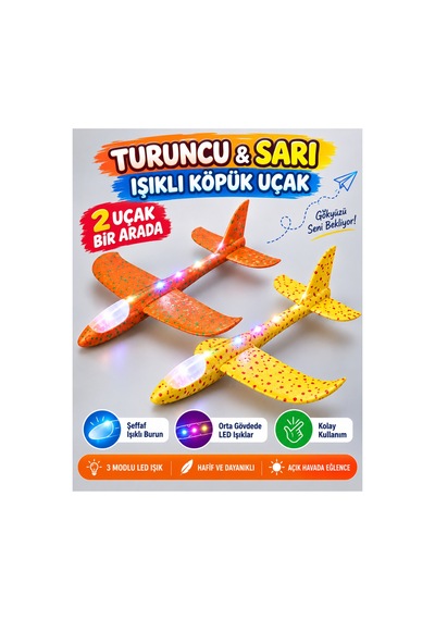 2 Li Led Işıklı Köpük Uçak Seti - Büyük Boy-turuncu & Sarı Hafif Dayanıklı Fırlatma Uçağı Açık Hava Oyuncağı - 921733635
