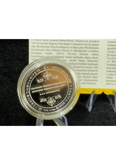 Aliya İzzetbegoviç Gümüş Sikkesi Darphane, 925 Ayar, Proof Hatıra Para