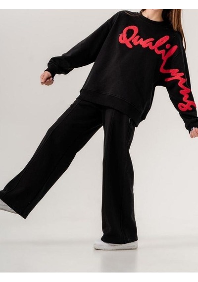 Kız Çocuk Quality Yazılı Pamuklu Sweatshirt-14780 Siyah