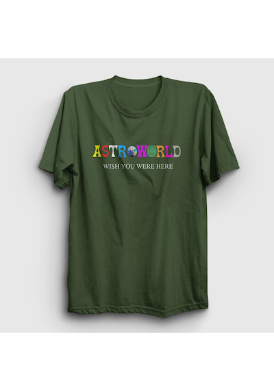 Presmono Unisex Astroworld V4 Travis Scott T-shirt Haki