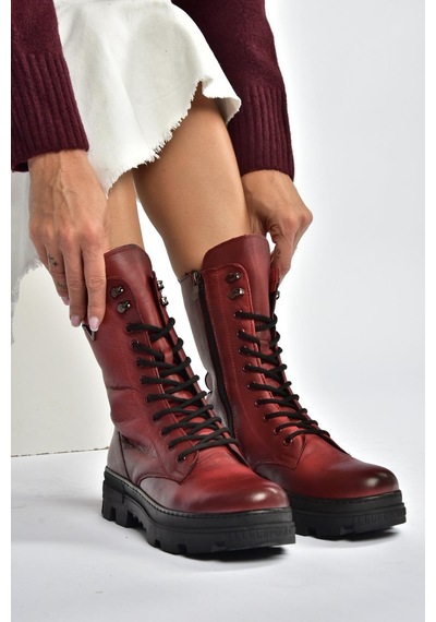 Fox Shoes V999049103 Kırmızı Hakiki Deri Kadın Postal Bot Kırmızı-hakiki Deri