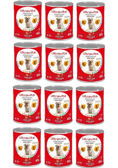 Ultravita Premium Yüksek Proteinli Kuzu Etli Konserve Köpek Maması 12 x 415 G