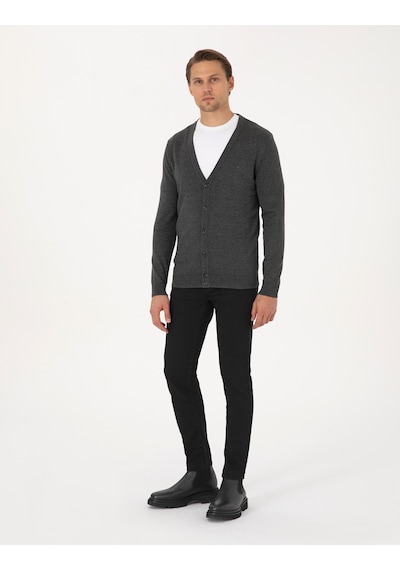 Pierre Cardin Erkek Koyu Gri Melanj Hırka Triko 50317330-vr128 Koyu Gri Melanj