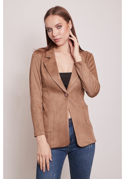 Süet Kumaş Cep Detaylı Düğmeli Şık Blazer Ceket-camel CAMEL