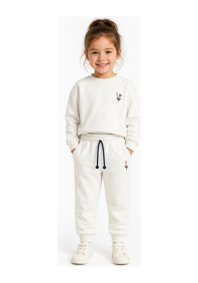 Rony Pony Kids Kız Çocuk Krem Çiçek Nakışlı Pamuklu 2 İplik Sweatshirt Ve Lastik Paçalı Eşofman Takımı Beyaz Rony Pony Kids Kız Çocuk Krem Çiçek Nakışlı Pamuklu 2 İplik Sweatshirt Ve Lastik Paçalı Eşofman Takımı Beyaz