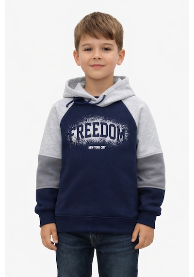 Monox Erkek Çocuk Feedom Baskılı 3 İplik Şardonlu Kapşonlu Sweatshirt Gri