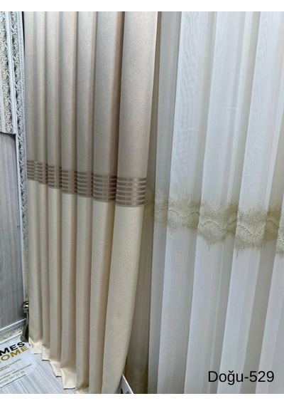 Nivemeshome Doğu Krem Ft671536 V-529 1/3 Sık Pileli Fon Perde Apm