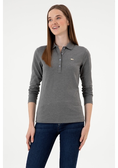 U.S. Polo Assn. Kadın Antrasit Melanj Basic Polo Yaka Sweatshırt 50313593-VR081