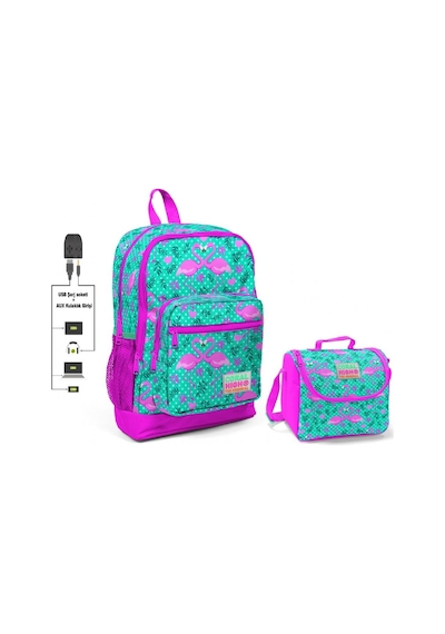 Coral High Yeşil Flamingo Baskılı Okul Çantası ve Beslenme Çantas