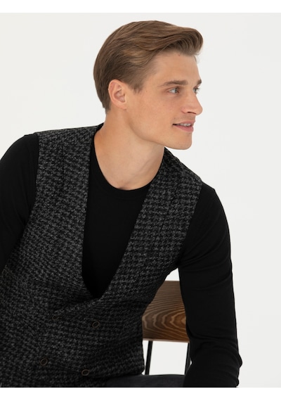 Cacharel Antrasit Slim Fit Yün Karışımlı Spor Yelek Gri