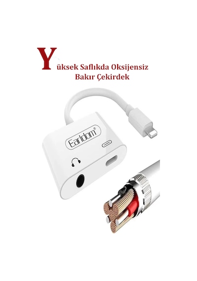 Qpen Ot46 Tak Çalıştır Lightning To 2in1 Type-c Ve Aux Dönüştürücü