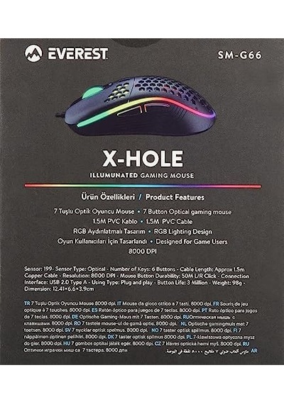 Sm-g66 X-hole Usb Siyah 7d Optik 8000dpi Led Işıklı Gaming Oyuncu Mouse Açık Beyaz