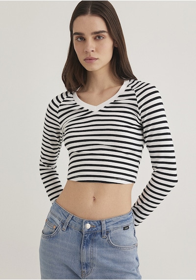 Mavi - Uzun Kollu Crop Basic Tişört 1613041-85586 Siyah