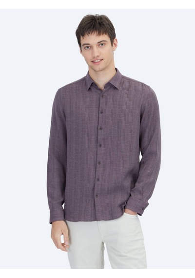 Kip Mürdüm Çizgili Regular Fit Dokuma Casual Gömlek Mürdüm Kip Mürdüm Çizgili Regular Fit Dokuma Casual Gömlek Mürdüm