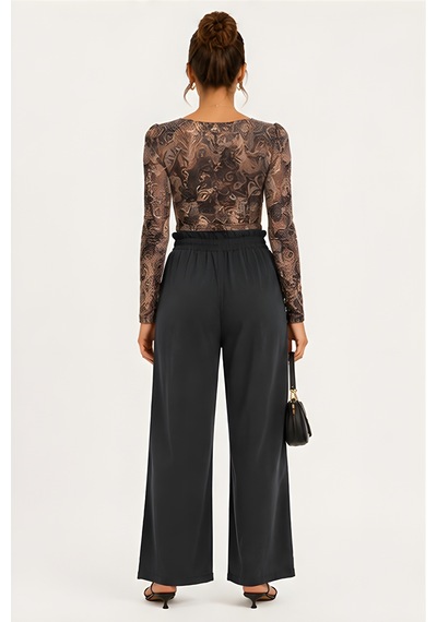 Lili Woman Kadın Paisley Desenli Tül Crop Bluz E.2557 Kahverengi