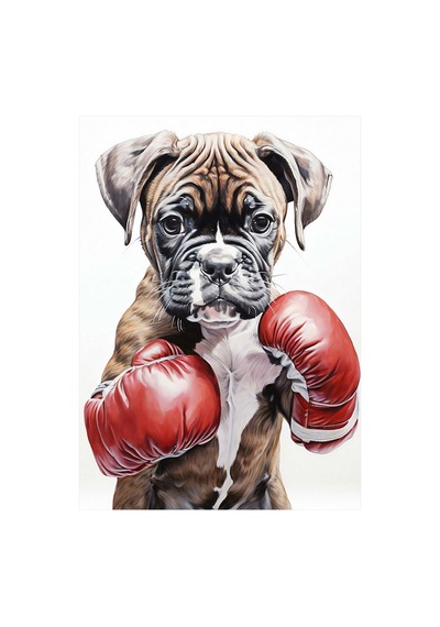 Boksör Köpek Desenli Ahşap Tablo 35cm X50cm