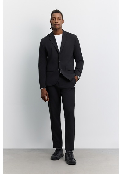Avva Erkek Siyah Mono Yaka Çıtçıt Kapama Kırışmayan Su İtici Teknik Kumaş Comfort Slim Fit Ceket A62y4000