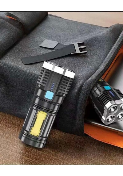 Ultra Parlak El Feneri Usb Şarj 4 Led+yan Cob Led Taktik Günlük Hayat Kamp Avcılık El Feneri Lisinya Diğer
