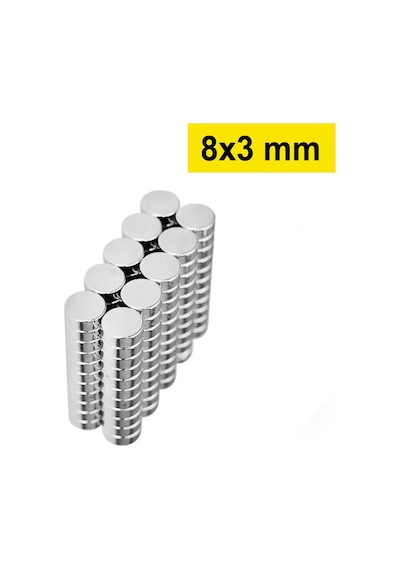 10 Adet 8x3mm Yuvarlak Neodyum Mıknatıs Güçlü Nikel Kaplamalı Kaliteli Dayanıklı Magnet