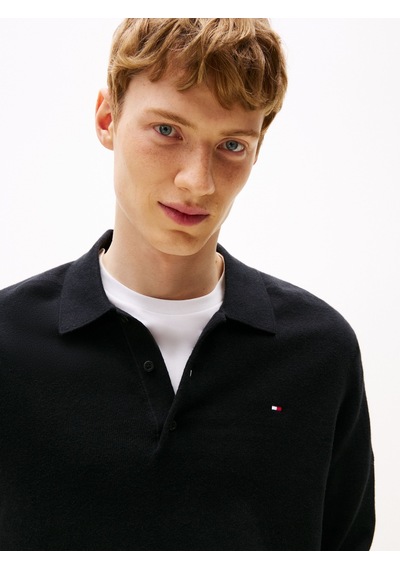 Tommy Hilfiger Pıma Org Ctn Cashmere Ls Polo Erkek Siyah Kazak - Mw0mw36519