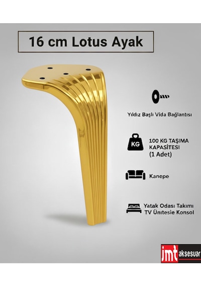 Lotus Koltuk Yatak Odası Tv Ünitesi Konsol Ve Sehpa Ofis Mobilyası Ayağı 16 Cm Altın Altın