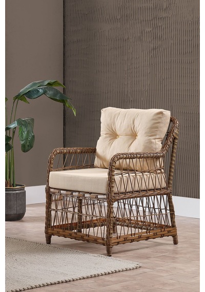 Breda Rattan Örgü Bahçe Balkon Takımı 2+1+1 Cam Masalı Kahve Kahve