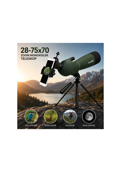 Sv28 75x Zoom Svbony Teleskop Monoküler Fmc Bak4 Su Geçirmez Doğa Kuş Gözlem Dürbün Teleskop Haki - 830337186