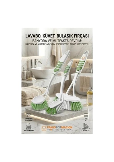 3'lü Profesyonel Temizlik Fırçası Seti - Ergonomik Banyo, Lavabo Ve Bulaşık Fırçası 723095 Elk-ıegrs