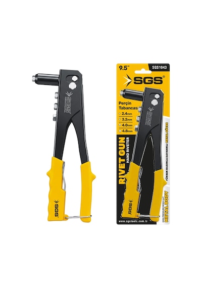 Sgs 1043 Profesyonel Perçin Tabancası Seti 9.5" 4 Farklı Başlık Ve 30 Yedek Perçin