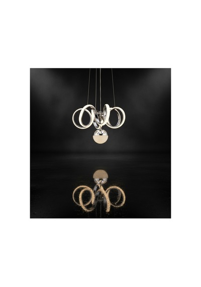 Davin Modern Krom Led Avize Spiral Halka Tasarım, Cam Küre Detaylı Lüks Sarkıt Avize Gümüş Gümüş
