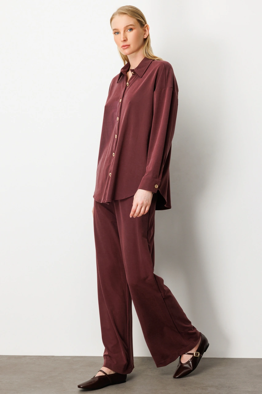 On Kadın Beli Lastikli Bol Paça Pantolon 66307 Bordo Bordo