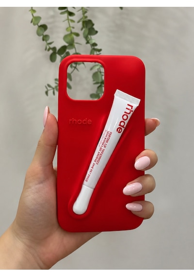 Apple iPhone 14 Plus/15 Plus Uyumlu Lip Case Ruj Bölmeli Rujlu Kılıf Kırmızı