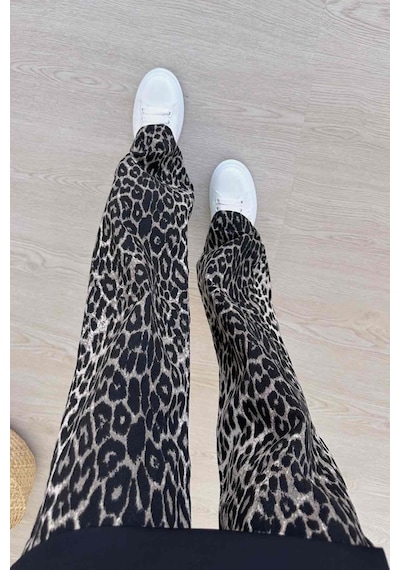 Kahijab Leopar Desen Pantolon - Siyah Siyah