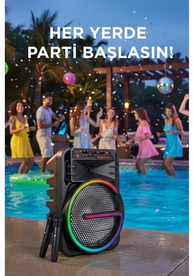 Bluetooth Hoparlör Rgb Işıklı Çift Mikrofonlu Kablosuz Speaker Kts-2170 Siyah