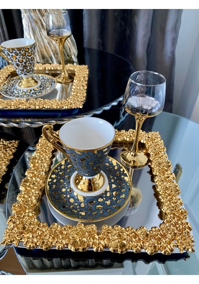 Atabey Home Collection 6'lı Kahve & Çay & Sunum Tepsisi Metal Döküm Full Döküm Model