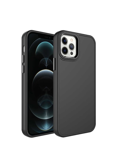 Goocamp Apple iPhone 14 Pro Uyumlu Metal Çerçeve Ve Buton Tasarımlı Sert Botox Kılıf-siyah Siyah