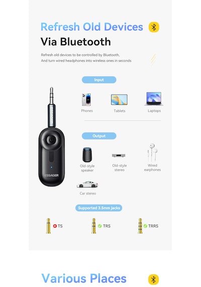 Bt14 Bluetooth 5.3 Araç Kiti 3.5mm Hi-fi Ses Aux Jack Ses Müzik
