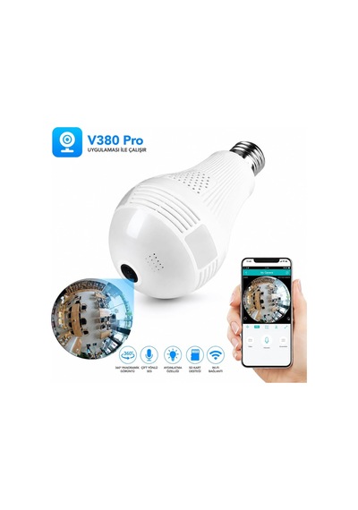 Gerçek 1080p Fhd Ampul Kamera Balık Gözü Lens 360 Panoramik Ev Güvenlik Kamerası + 32gb Hafıza Kart Altın