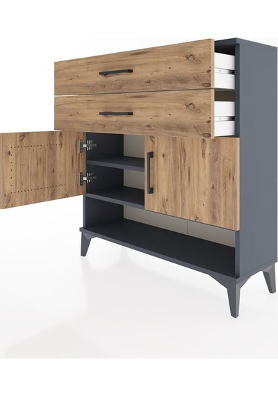 Arges Şifonyer 2 Raflı Tek Çekmeceli 2 Kapaklı 88x30x96 Antrasit-çam Antrasit