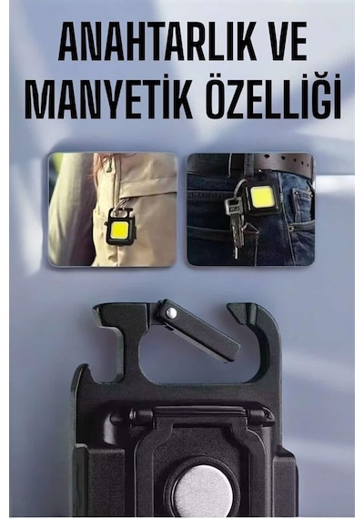Anahtarlık Çok Amaçlı Mıknatıslı Taşınabilir Işık Led Şarjlı