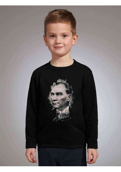 Tshirthane Ulu Önder Gazi Mustafa Kemal Atatürk Portre Baskılı Çocuk Siyah (529021166) Siyah