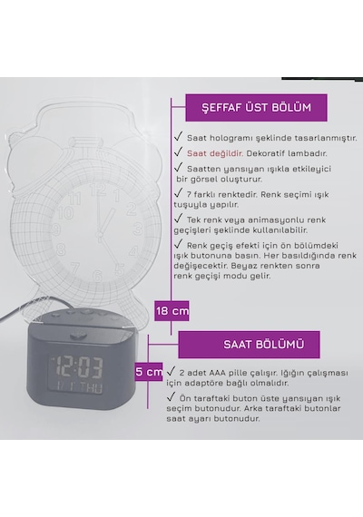 Upway 3d İllüzyonlu Rgb Işık Animasyonlu Çalar Masa Saati Gece Lambası