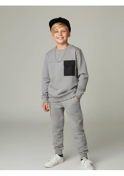 Zekids Erkek Çocuk Cep Detaylı Pamuklu İnce Sweatshirt-16650 Gri