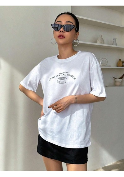 Uyguntarz Unisex Clarıty And Candor Baskılı Tasarım Tshirt Beyaz