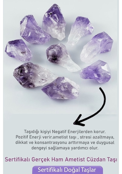 Aşk Mutluluk Şans Cüzdan Taşı Doğal Ametist Taşı Kütl