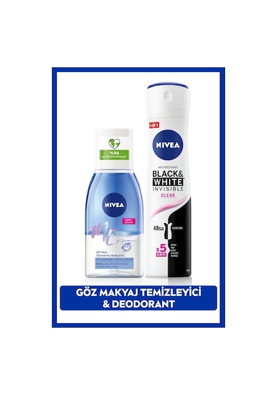 Nivea Çift Fazlı Göz Makyaj Temizleyici 125 ML + Black & White Invisible Clear Kadın Sprey Deodorant 150 ML