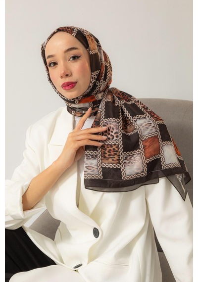 Mimiyum Soft Şal Zincir Leopar Kahve Rengi