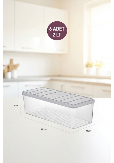 Selka Home 6 Adet 2 Lt. Nora Organizer Buzdolabı Buzluk Düzenleyici Saklama Kabı