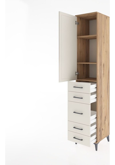 Hyperion Dolap 3 Raflı 5 Çekmeceli Tek Kapaklı 44x44x221 Çam-... Çam